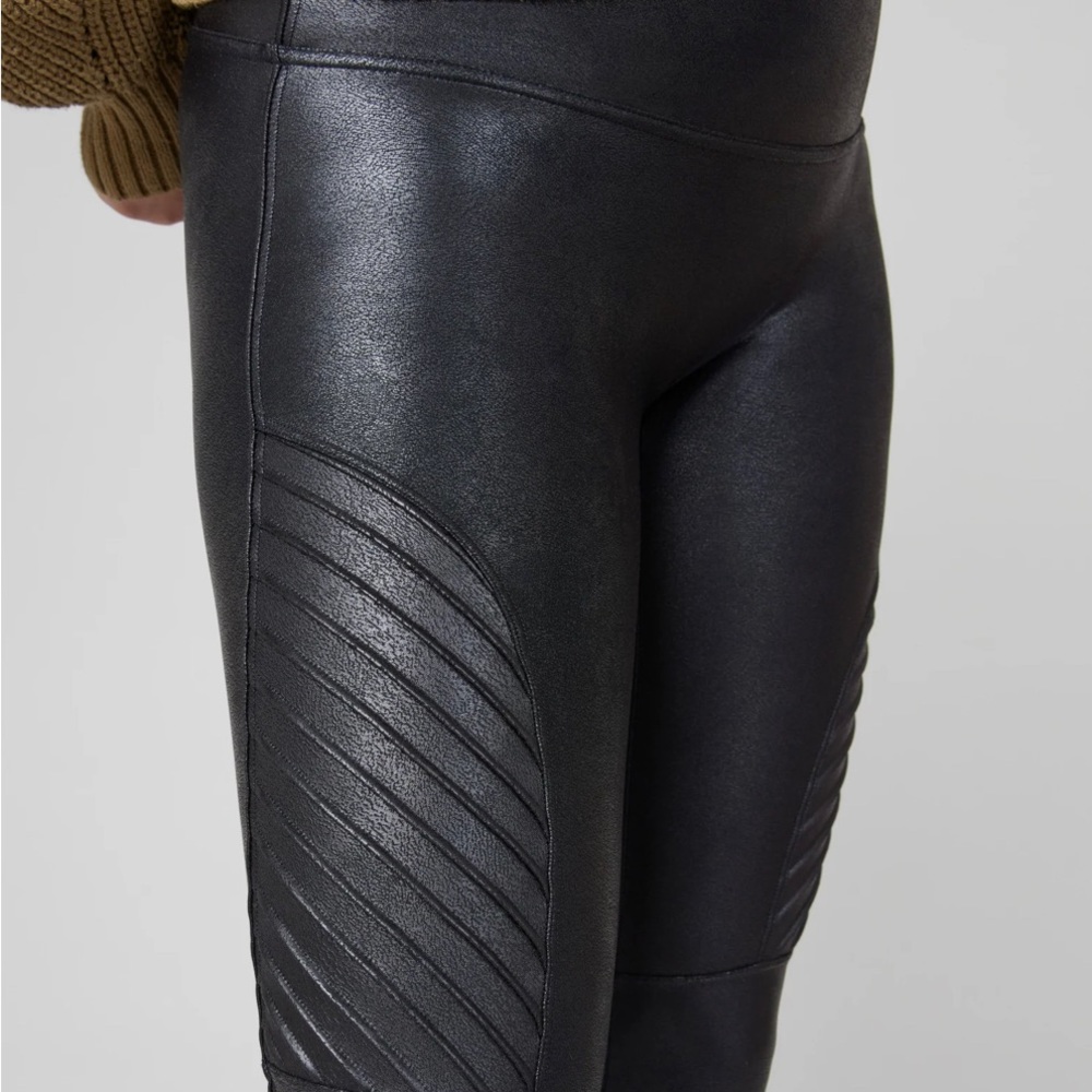 Spanx Black Faux Leather Moto Leggings